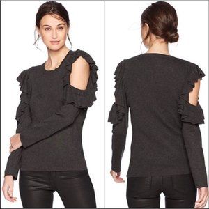 Max Studio Grey Gray Ruffled Cold Shoulder Sweater